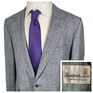 Vintage Hardwick Clothes Tweed Sport Coat 46L Blue Grey Silver Windowpane USA